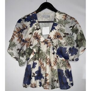 Hayden Los Angeles Floral Print V Neck Kimono Sleeve Blouse Women's Medium